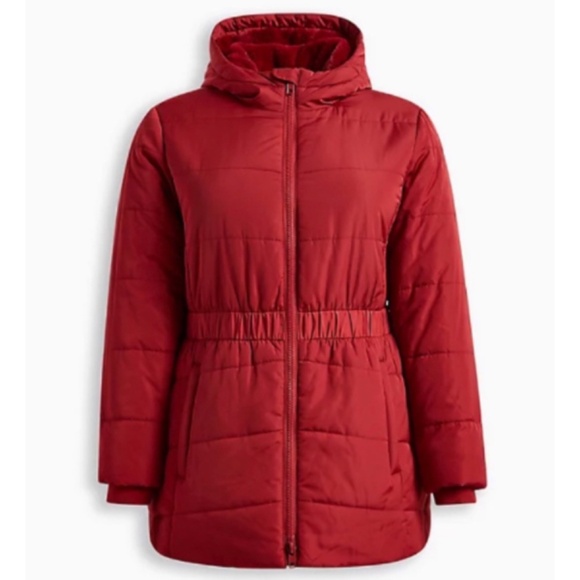 🆕 Red Fit & Flare Cinch Puffer Jacket Coat 2 2X 18 20 NWT Torrid New! - Picture 5 of 6